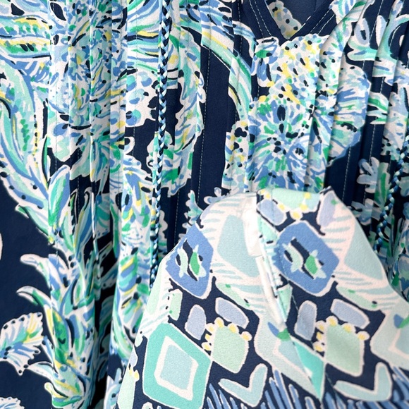 Lilly Pulitzer Top LARGE Marilina Tunic Navy Scuba Doo High Tide Tassel - Picture 8 of 8